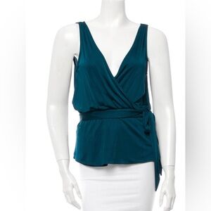 Blue Diane von Furstenberg sleeveless blouse with V-neck and back